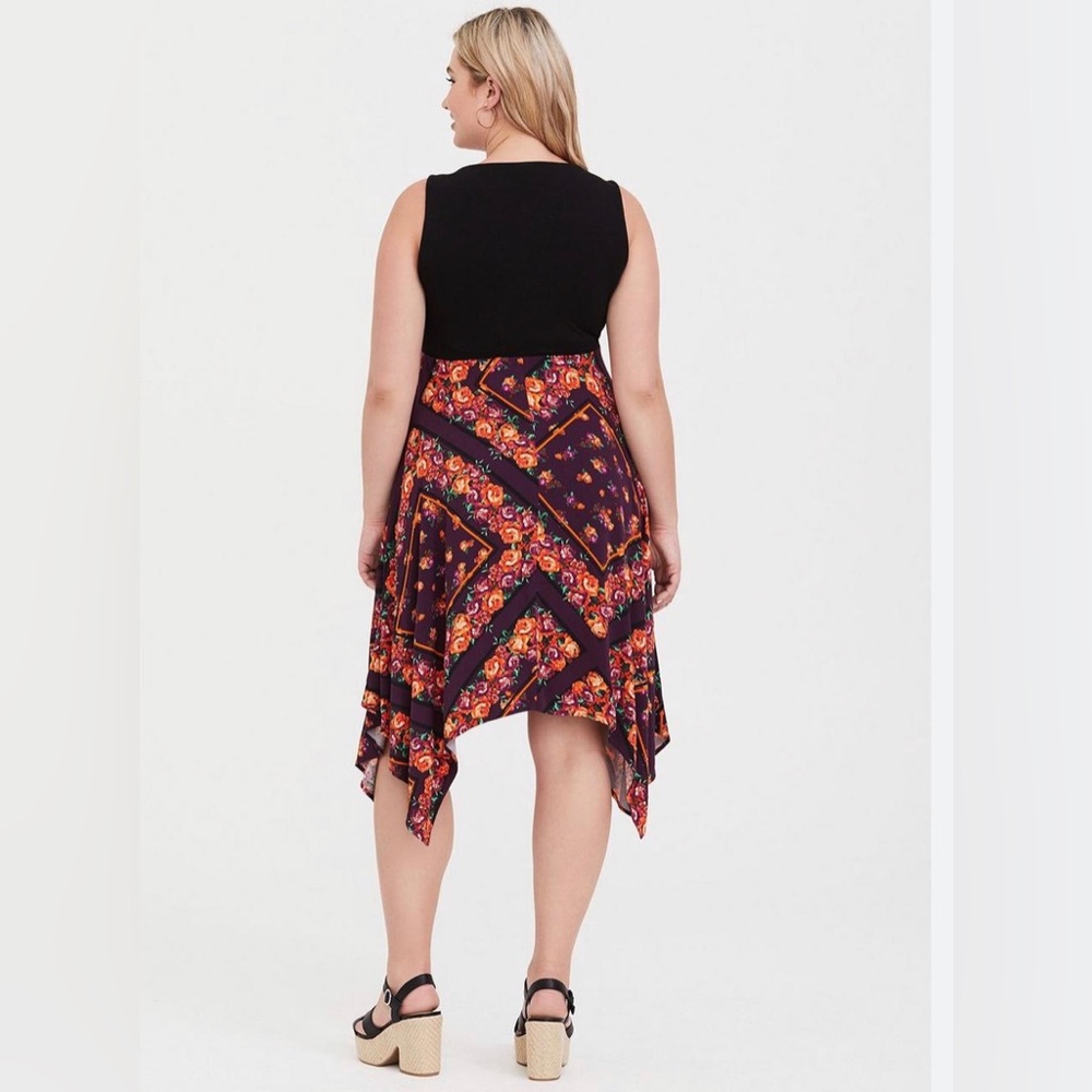 Torrid Black Scarf Print Knit to Woven Dress